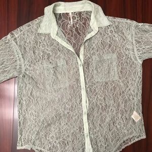 Free People Sea Foam Green Lace Top